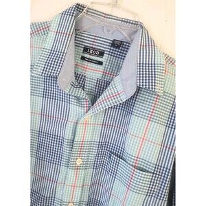 Mens Izod Non Iron Stretch Long Sleeve Checked Button Up Shirt Size Medium